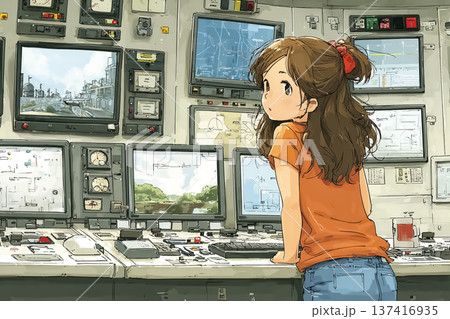 石油プラントの管制室で監視業務を行う女性スタッフ｜エネルギー物流の運用管理イメージ 137416935