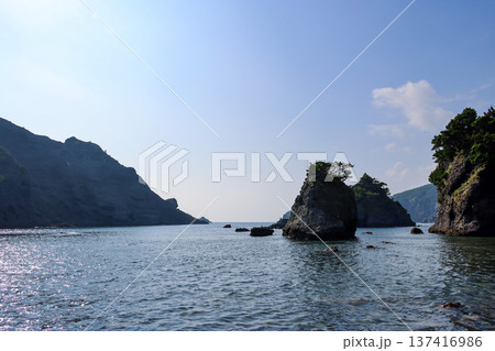 透明度の高い海と切り立った断崖に囲まれた南伊豆の秘境・ヒリゾ浜 透明度の高い海と切り立った断崖に囲まれた南伊豆の秘境・ヒリゾ浜 137416986