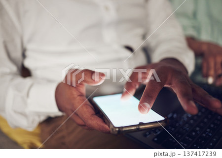 Phone screen, mockup and hands of business person reading online article, media news or texting business contact. Cellphone typing, advertising space or closeup professional user scroll on website UI Phone screen, mockup and hands of business person reading online article, media news or texting business contact. Cellphone typing, advertising space or closeup professional user scroll on website UI 137417239