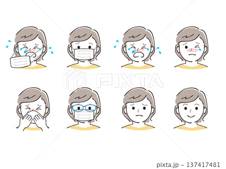 花粉症などの女性の表情イラスト 137417481