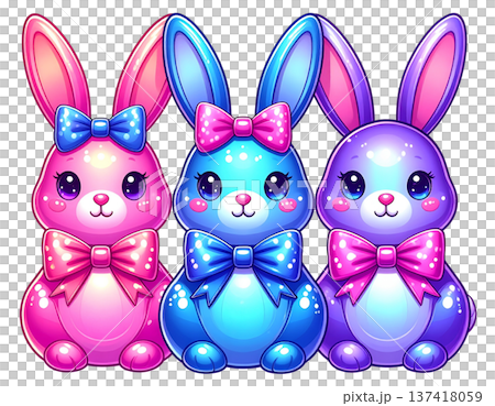 set of cute rabbits with eggs 137418059