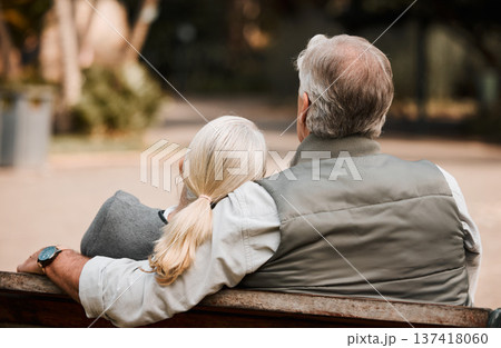 Love, park bench and back of relax couple bonding, care and enjoy time together, nature view and forest freedom. Natural wellness, marriage and outdoor people support, care and on romantic woods date Love, park bench and back of relax couple bonding, care and enjoy time together, nature view and forest freedom. Natural wellness, marriage and outdoor people support, care and on romantic woods date 137418060