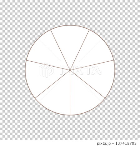 茶色い線の7等分の円グラフやフレームのテンプレート - シンプルな7分割した丸い形のイラスト素材 137418705