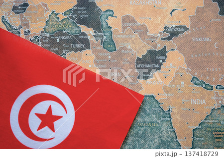 National flag of Turkey on the world map background. Iran and USA war. Crisis. 137418729