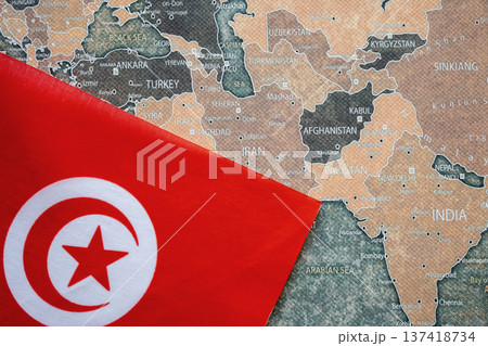 National flag of Turkey on the world map background. Iran and USA war. Crisis. 137418734