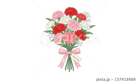 カーネーションの花束のワンポイントイラスト 137418989