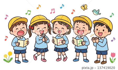 楽しそうに季節の歌をうたう園児たち 137419020