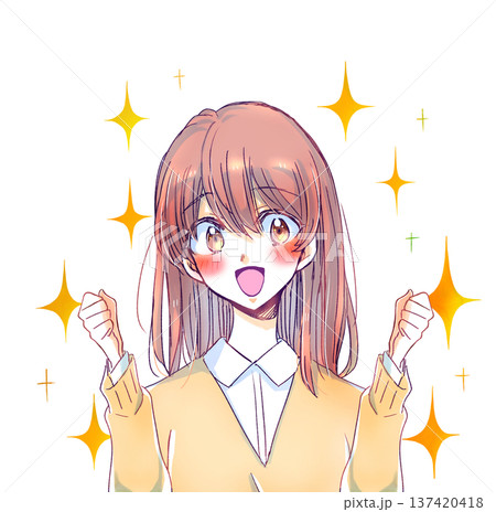 両手で握りこぶしを作る女子学生 バストアップ キラキラ 両手で握りこぶしを作る女子学生 バストアップ キラキラ 137420418