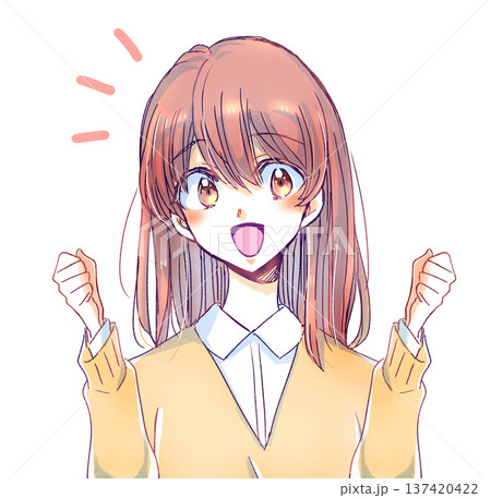 両手で握りこぶしを作る女子学生　バストアップ 137420422