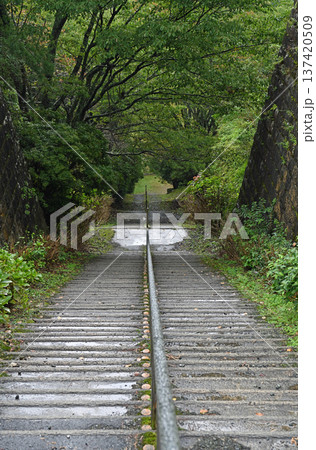 東洋のマチュピチュ 別子銅山東平地区のインクライン跡に続く長い階段 137420509