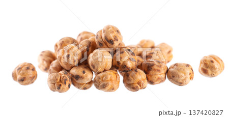 Roasted chickpea isolated on white background. Handful of crunchy roasted chickpeas snack. Clipping path. 137420827