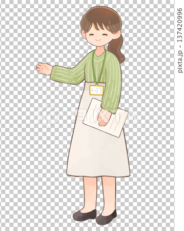 笑顔で案内するポーズの若い女性 137420996