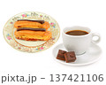 Sweet Breakfast Concept with Chocolate Eclairs and Black Coffee 137421106