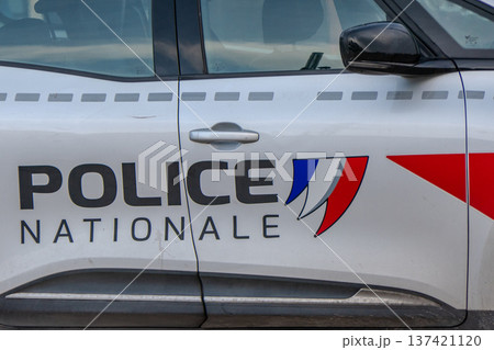 France, Clermont-Ferrand, National Police car on Place de Jaude. France, Clermont-Ferrand, National Police car on Place de Jaude. 137421120