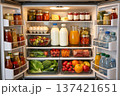 Open Refrigerator Full of Fresh Healthy Food and Organic Products 137421651