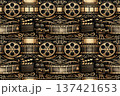 Retro Cinematography Texture Featuring Antique Cameras and Strips 137421653