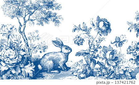 Bunny in the garden among flowers, 137421762