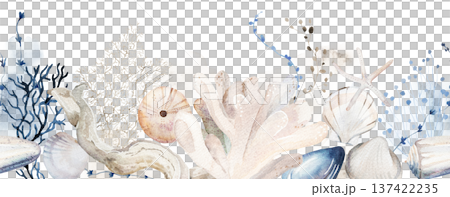 Seamless border with pastel watercolor seashells, illustration for coastal beach wedding and events Seamless border with pastel watercolor seashells, illustration for coastal beach wedding and events 137422235