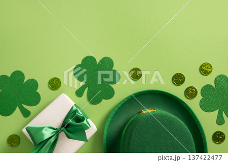 St Patrick day gift and leprechaun hat composition 137422477