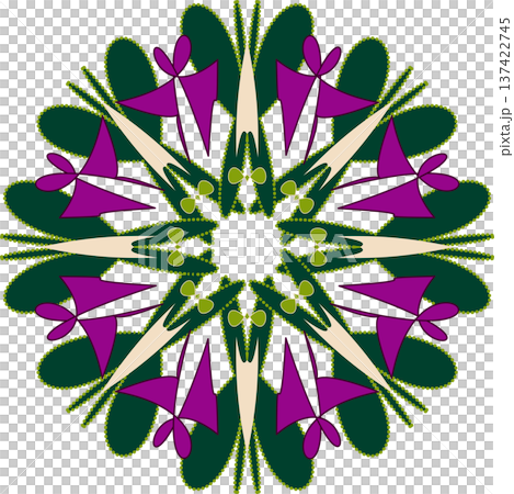 Crazy round element of curved geometry shapes. Vibrant round symmetry flower. Green purple mandala Crazy round element of curved geometry shapes. Vibrant round symmetry flower. Green purple mandala 137422745