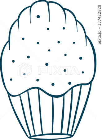 A small shell-shaped Madeleine cake with smooth icing, drawn in simple Mediterranean blue lines. French madeleine icon for bakery menus A small shell-shaped Madeleine cake with smooth icing, drawn in simple Mediterranean blue lines. French madeleine icon for bakery menus 137422828