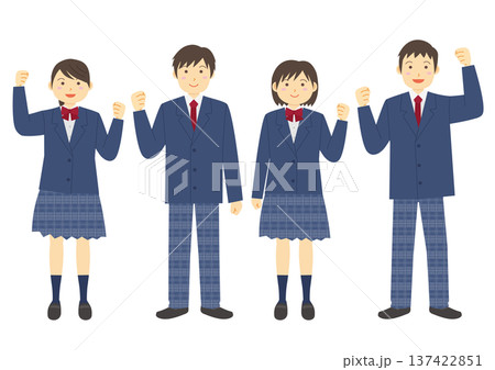 制服を着てガッツポーズをする男女の学生のイラストのセット_紺 制服を着てガッツポーズをする男女の学生のイラストのセット_紺 137422851