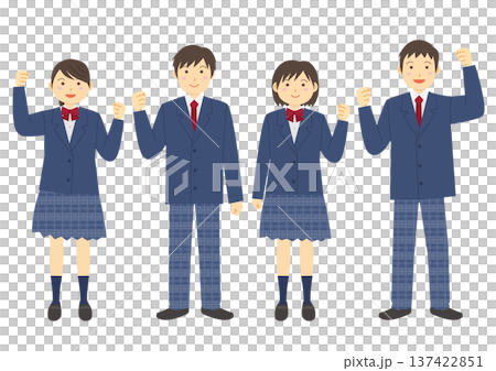 一組男女學生身穿制服並擊掌慶祝的插圖(海軍藍) 一組男女學生身穿制服並擊掌慶祝的插圖(海軍藍) 137422851