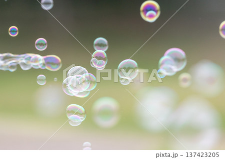 公園に舞うシャボン玉_縦 137423205