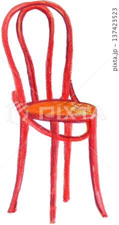 Red Vienna chair colored pencil sketch, retro furniture illustration isolated Red Vienna chair colored pencil sketch, retro furniture illustration isolated 137423523