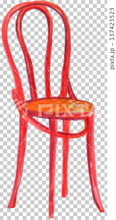 Red Vienna chair colored pencil sketch, retro furniture illustration isolated Red Vienna chair colored pencil sketch, retro furniture illustration isolated 137423523