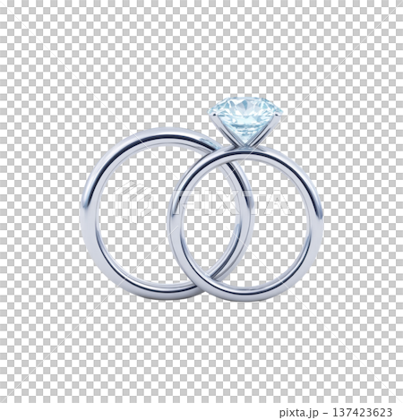 Pair of elegant silver rings, one featuring sparkling diamond, symbolizing love and commitment. minimalist design highlights beauty of gemstone and sleek metal band 137423623