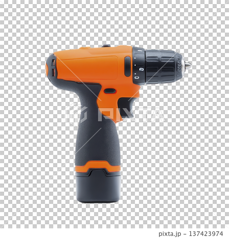 Cordless orange and black power drill with sleek design, featuring comfortable grip and adjustable settings, ideal for home improvement and construction projects 137423974