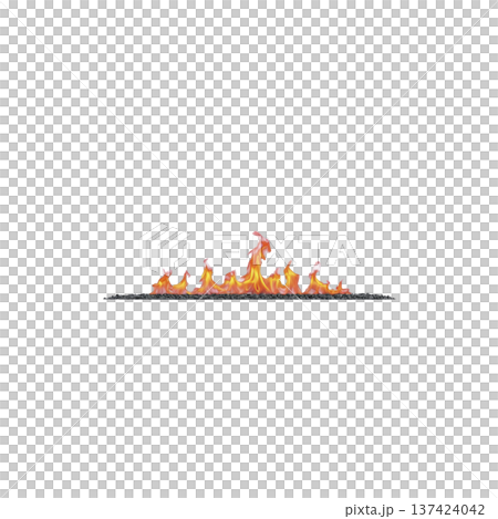 Line of vibrant orange and yellow flames dances against transparency background, creating striking contrast. fire appears dynamic and intense, evoking sense of warmth and energy 137424042