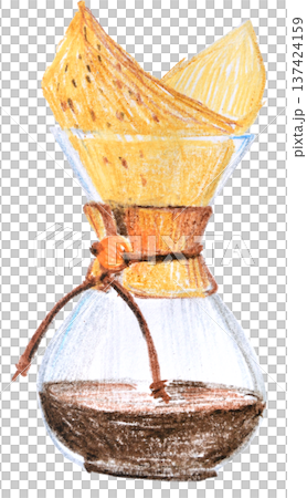 Chemex coffee maker colored pencil illustration, morning coffee, isolated 137424159