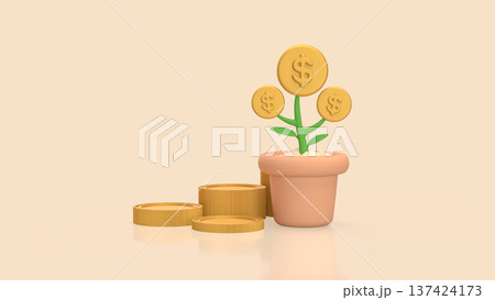 Money Growth Concept With Dollar Coin Plant In Pot 3d render. Money Growth Concept With Dollar Coin Plant In Pot 3d render. 137424173