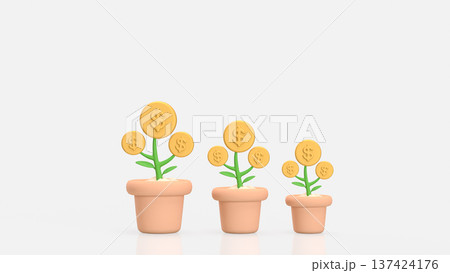Money Tree Growth Concept With Dollar Coin Plants In Pots 3d render. Money Tree Growth Concept With Dollar Coin Plants In Pots 3d render. 137424176