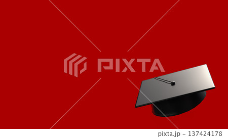 Minimal Black Graduation Cap on Red Background 3d render. 137424178