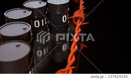 Oil Barrels With Global Energy Market Trading Data Background 3d render. 137424193