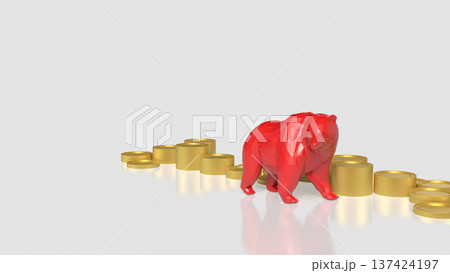 Red Bear Market Symbol With Gold Coins Investment Concept 3d render. Red Bear Market Symbol With Gold Coins Investment Concept 3d render. 137424197