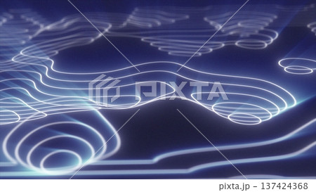 Abstract blue looped futuristic hi-tech landscape with mountains and canyons from glowing energy circles and magic lines background 137424368