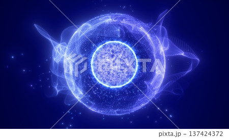 Abstract blue round energy sphere from particles and waves of futuristic hi-tech glowing background 137424372