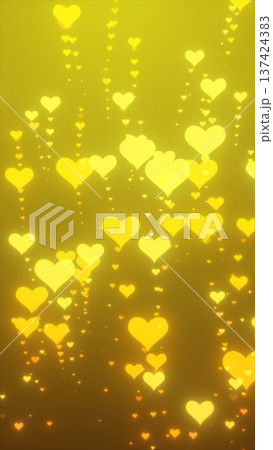 Bright golden hearts floating upward on a glowing yellow background, symbolizing love and celebration Bright golden hearts floating upward on a glowing yellow background, symbolizing love and celebration 137424383