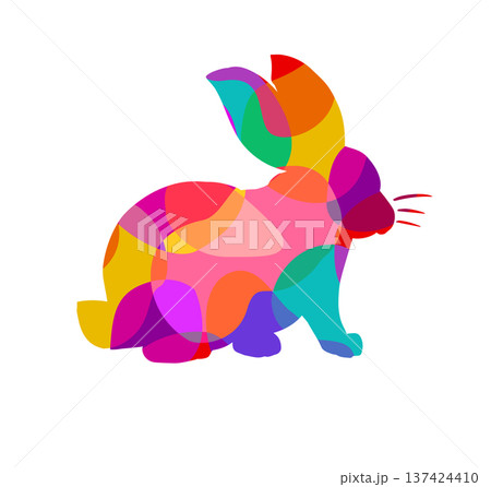Object colorful Easter bunny. Hand drawn. Not AI, vector illustration. 137424410