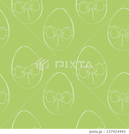 Hand drawn Easter Eggs with tied bow Seamless Pattern Outline Minimalist Flat Design Easter Backdrop. Vector illustration Easter Greetings Card or Media Post Cover Promo Banner, leaflet, label, price Hand drawn Easter Eggs with tied bow Seamless Pattern Outline Minimalist Flat Design Easter Backdrop. Vector illustration Easter Greetings Card or Media Post Cover Promo Banner, leaflet, label, price 137424443