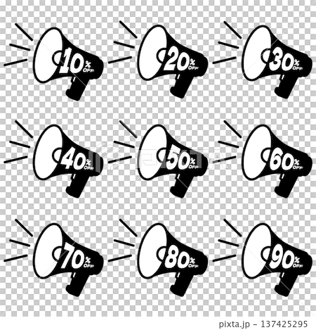 10％割引セール　シンプルな拡声器のアイコン 137425295