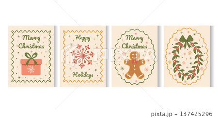 Retro style Christmas and New Year greeting cards festive holiday collection 137425296