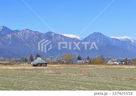 早春の安曇野　田園と北アルプス 137425558