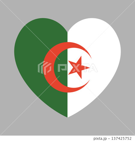 Algeria Flag heart shaped badge. African Country flag banner. National Algeria flag icon in heart shape. 137425752