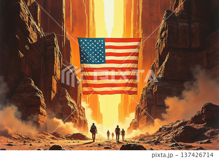 American flag hanging between grand canyon walls American flag hanging between grand canyon walls 137426714