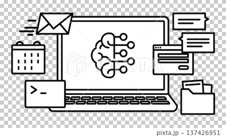 AI代理在筆記型電腦上運行各種應用程式。線條粗細可變。 AI代理在筆記型電腦上運行各種應用程式。線條粗細可變。 137426951